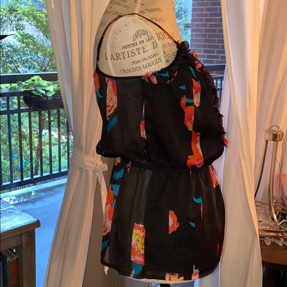 GAP black floral camisole blouse gathered waist XS - Picture 2 of 5